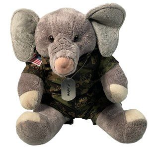 Build A Bear U.S Army Outfit Elephant Plush Stuffed Animal with Dog Tag